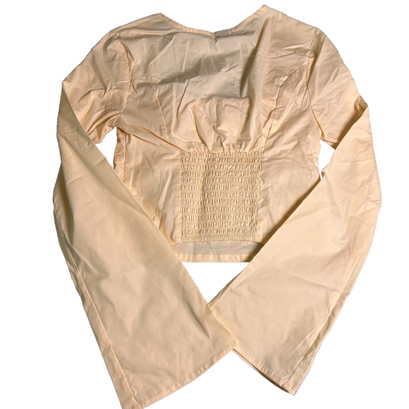 NWT Wild Fable Milkmaid Crop Top Womens Small Pale Peach Bell Sleeves Coquette - Picture 3 of 7